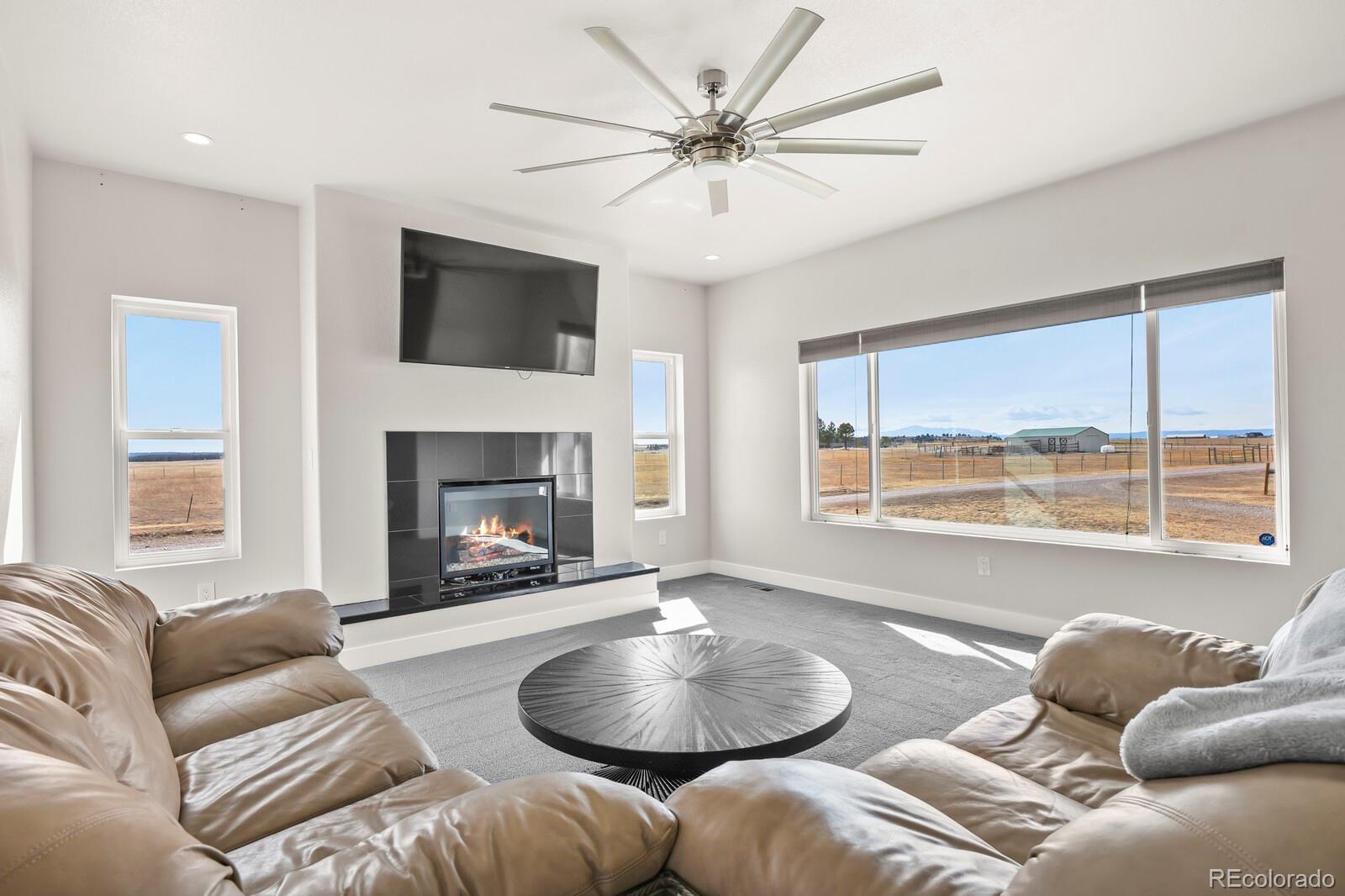26846 Richards Circle Elbert, CO 80106 - Photo 27 of 49 a living room with furniture and a fireplace