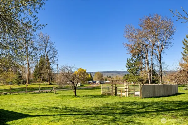 a view of a swimming pool with a garden
