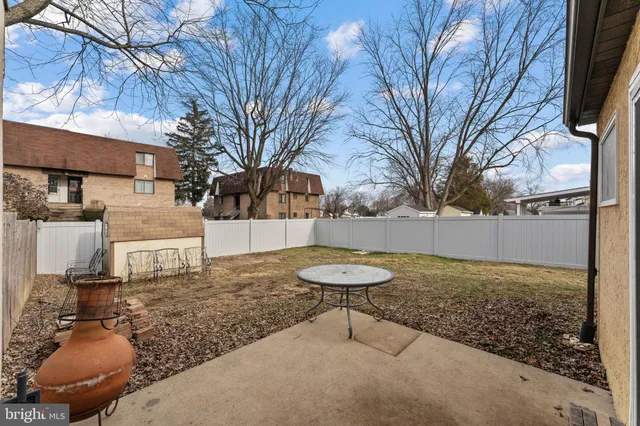 a view of a backyard with a tree