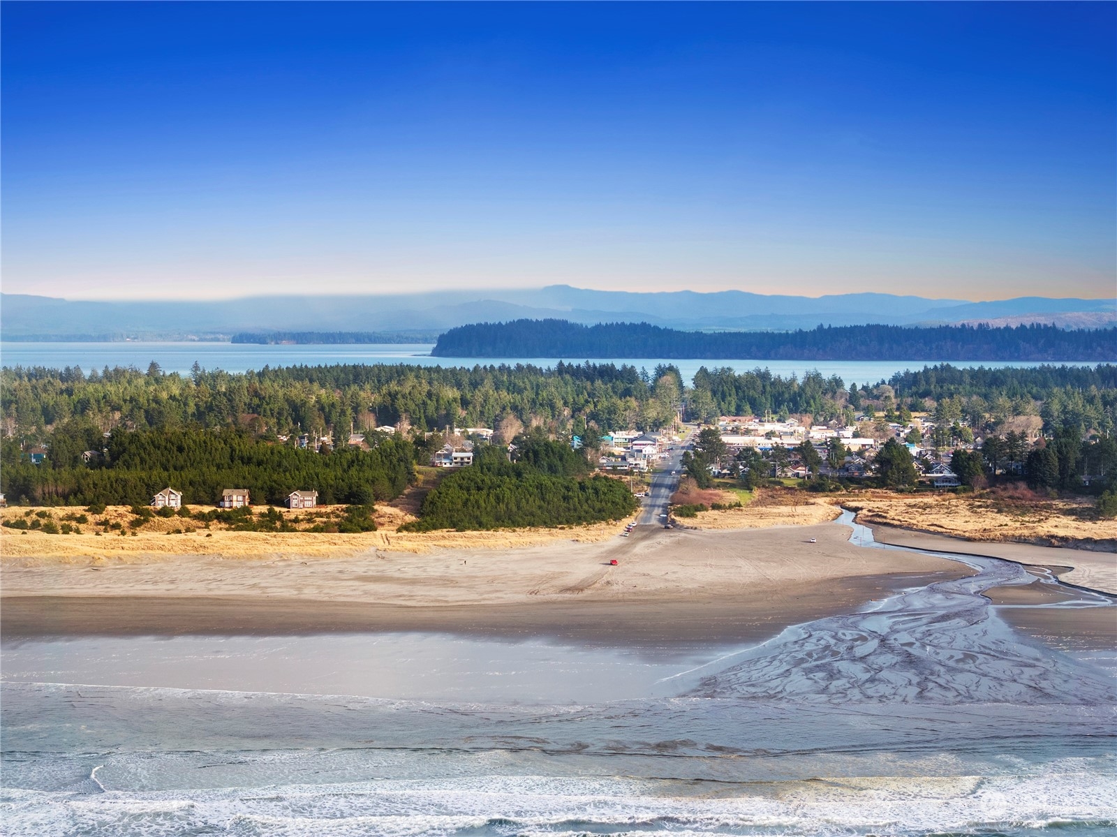 a view of a city street view and ocean view