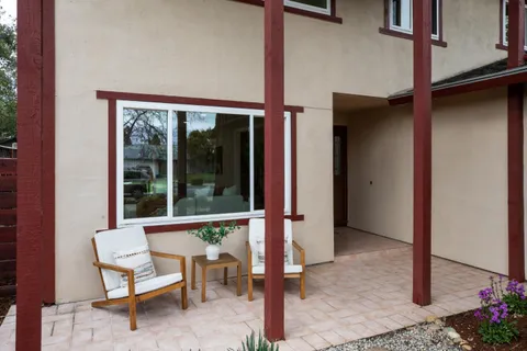 a view of an outdoor space with seating area
