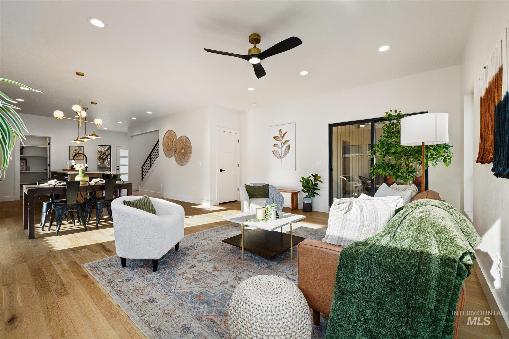 5612 West Grover Street Boise, ID 83705 - Photo 11 of 50 Living area featuring recessed lighting, light wood-style flooring, and ceiling fan