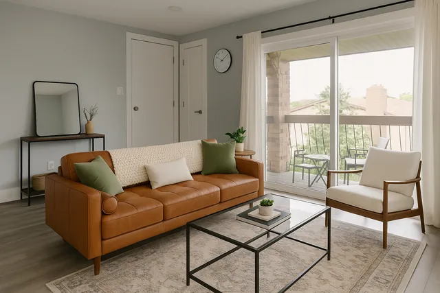 a living room with furniture and a window
