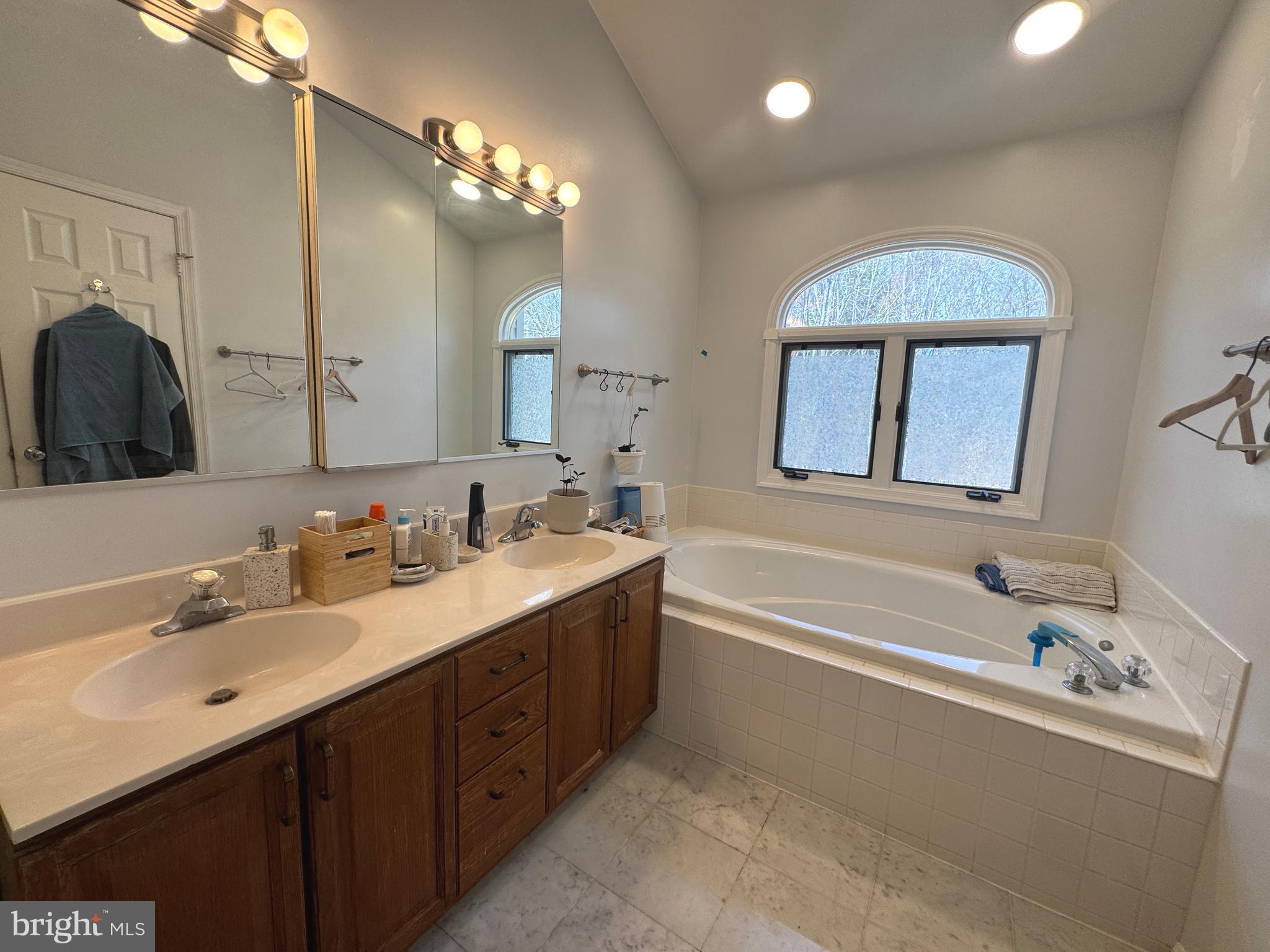 8732 Stone Hill Place Springfield, VA 22153 - Photo 15 of 28 a spacious bathroom with a tub sink and mirror