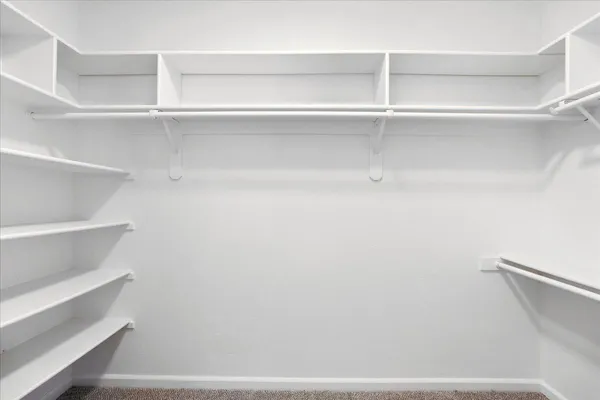 a view of walk in closet with empty racks