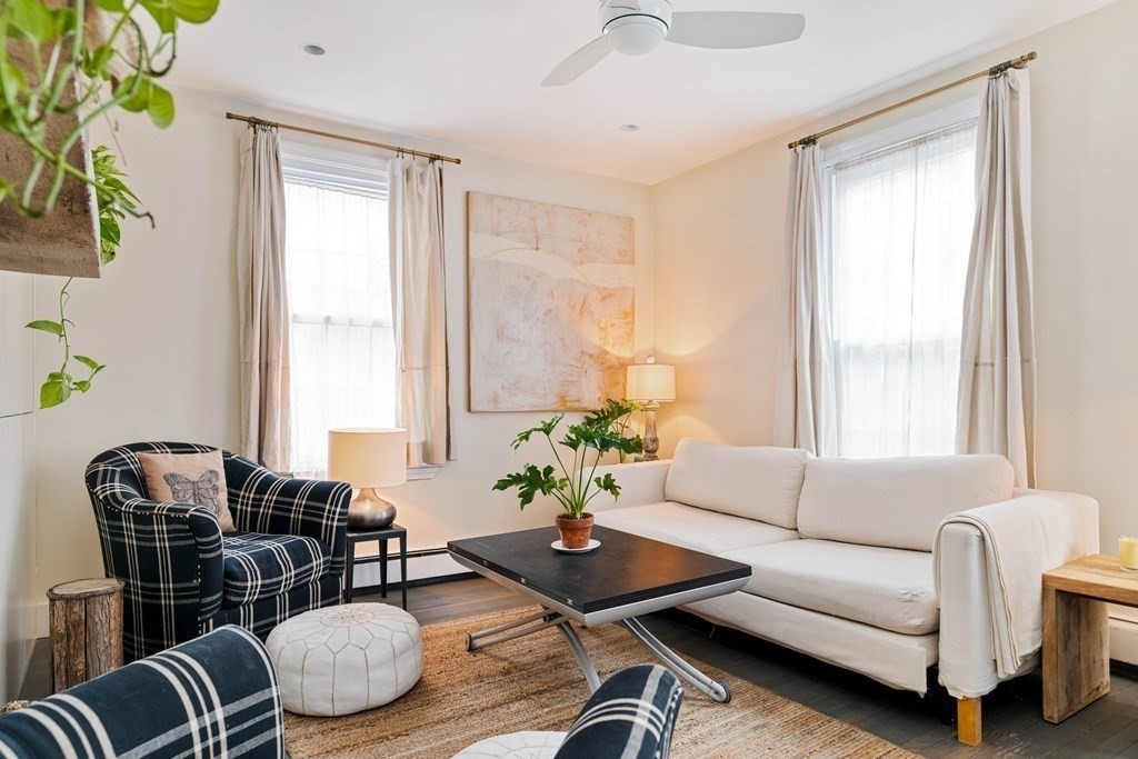 27 White Place Brookline, MA 02445 - Photo 4 of 17 a living room with furniture potted plant and a window