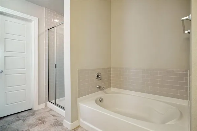 a bathroom with a bathtub
