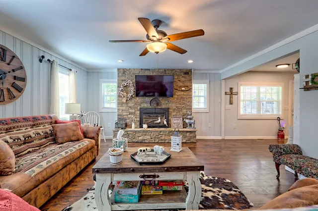 a backyard of a house with lots of green space