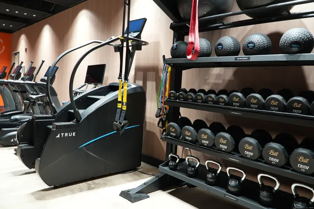 a room with gym equipment