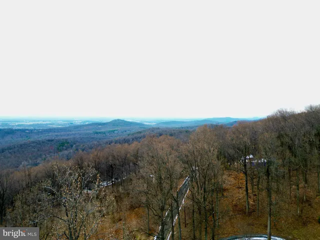 an aerial view of green landscape with trees houses and mountain view