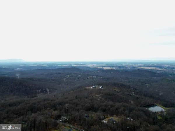 an aerial view of green landscape with trees houses and mountain view