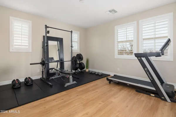 a view of a room with gym equipment