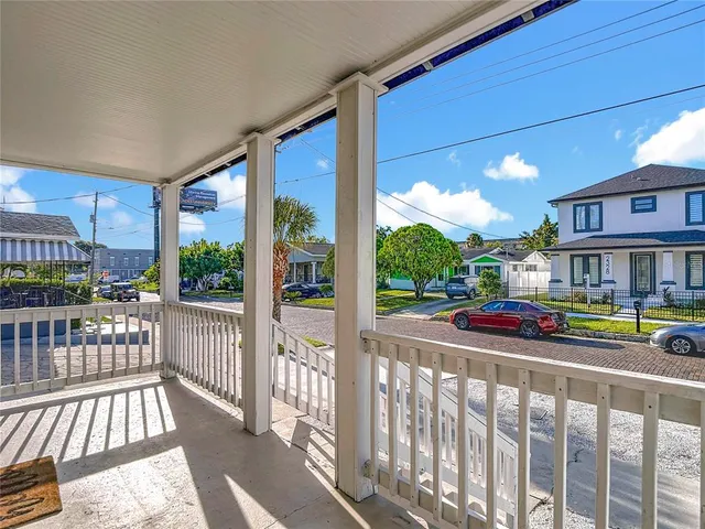 a view of a city from a balcony