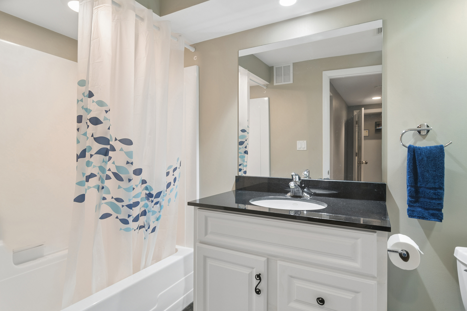 170 South Ela Road Barrington, IL 60010 - Photo 23 of 33 a bathroom with a granite countertop sink a mirror a vanity and shower