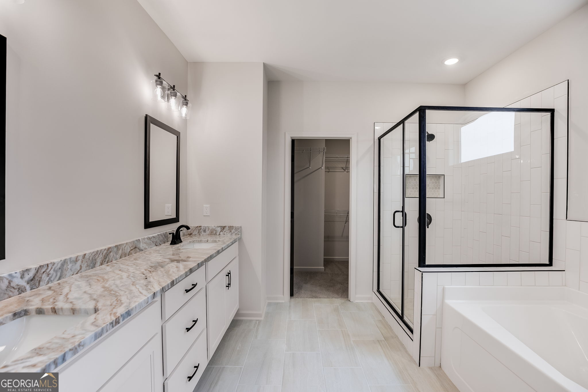 12 Stewart Road Roopville, GA 30170 - Photo 23 of 48 a bathroom with a granite countertop sink mirror and shower