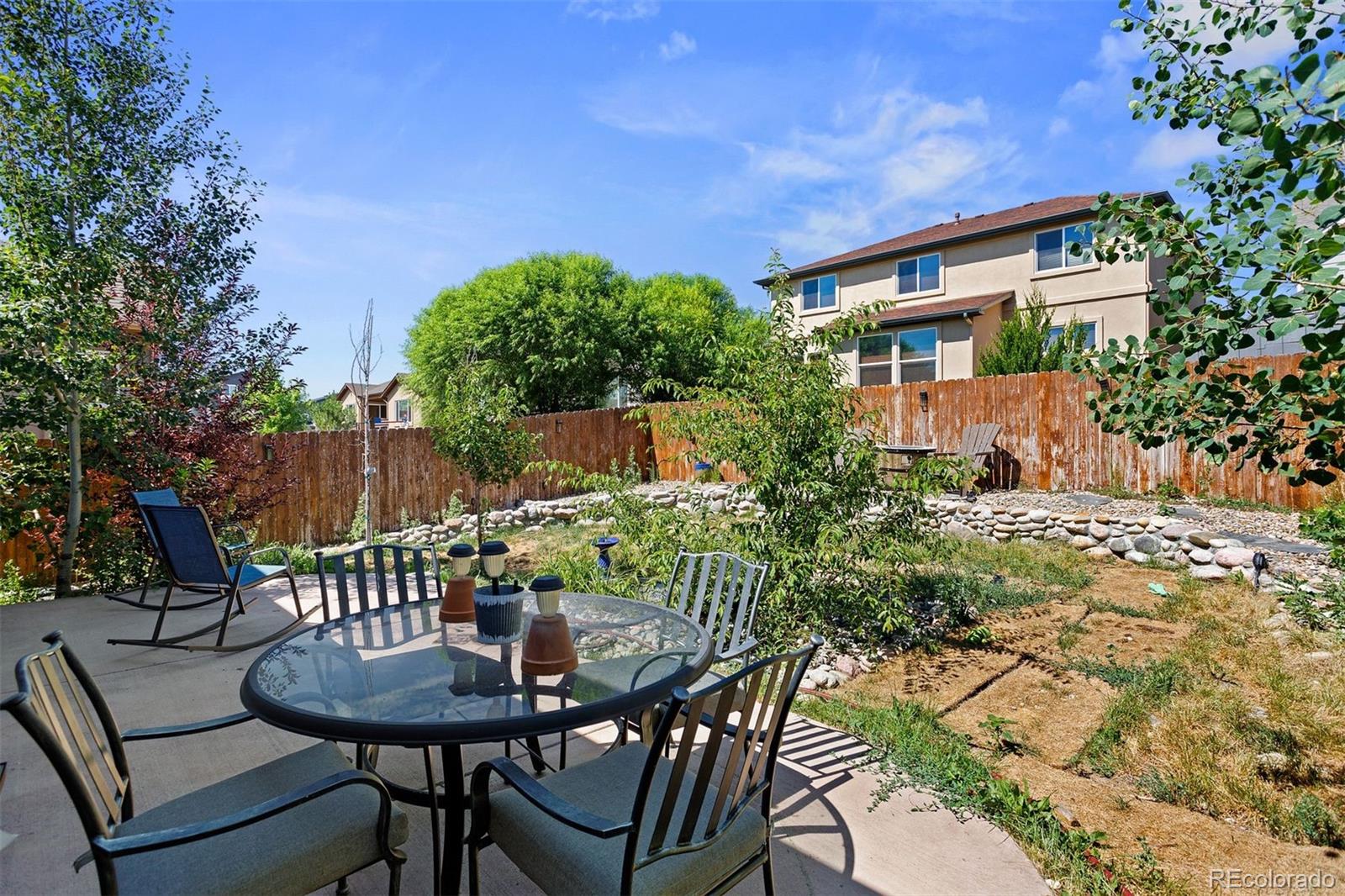 2556 Hannah Ridge Drive Colorado Springs, CO 80922 - Photo 22 of 39 a backyard of a house with table and chairs
