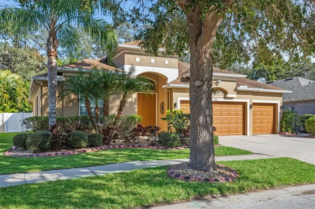 a front view of house with yard and green space