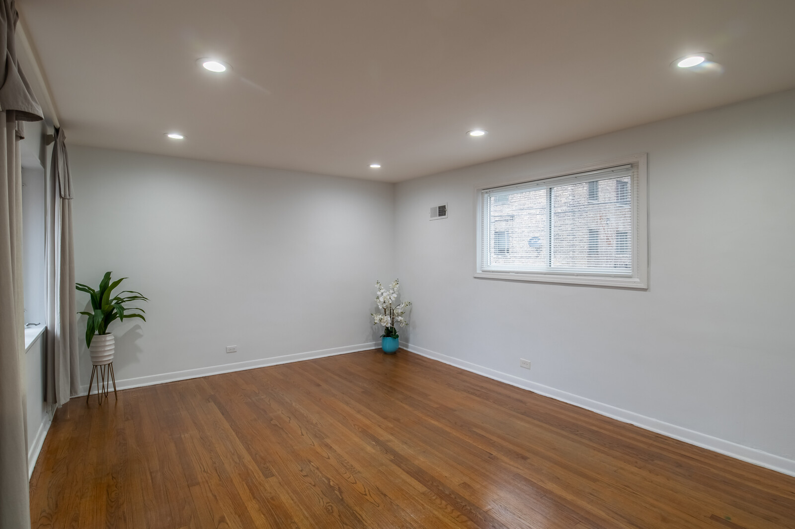 243 Custer Avenue Evanston, IL 60202 - Photo 4 of 31 a view of an empty room with wooden floor and a potted plant
