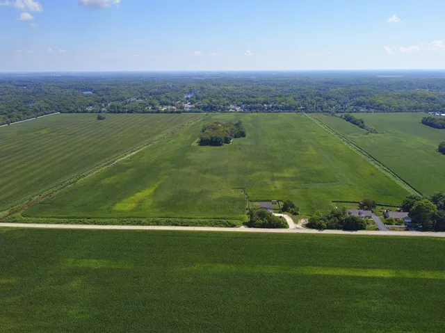 a view of a field with an ocean
