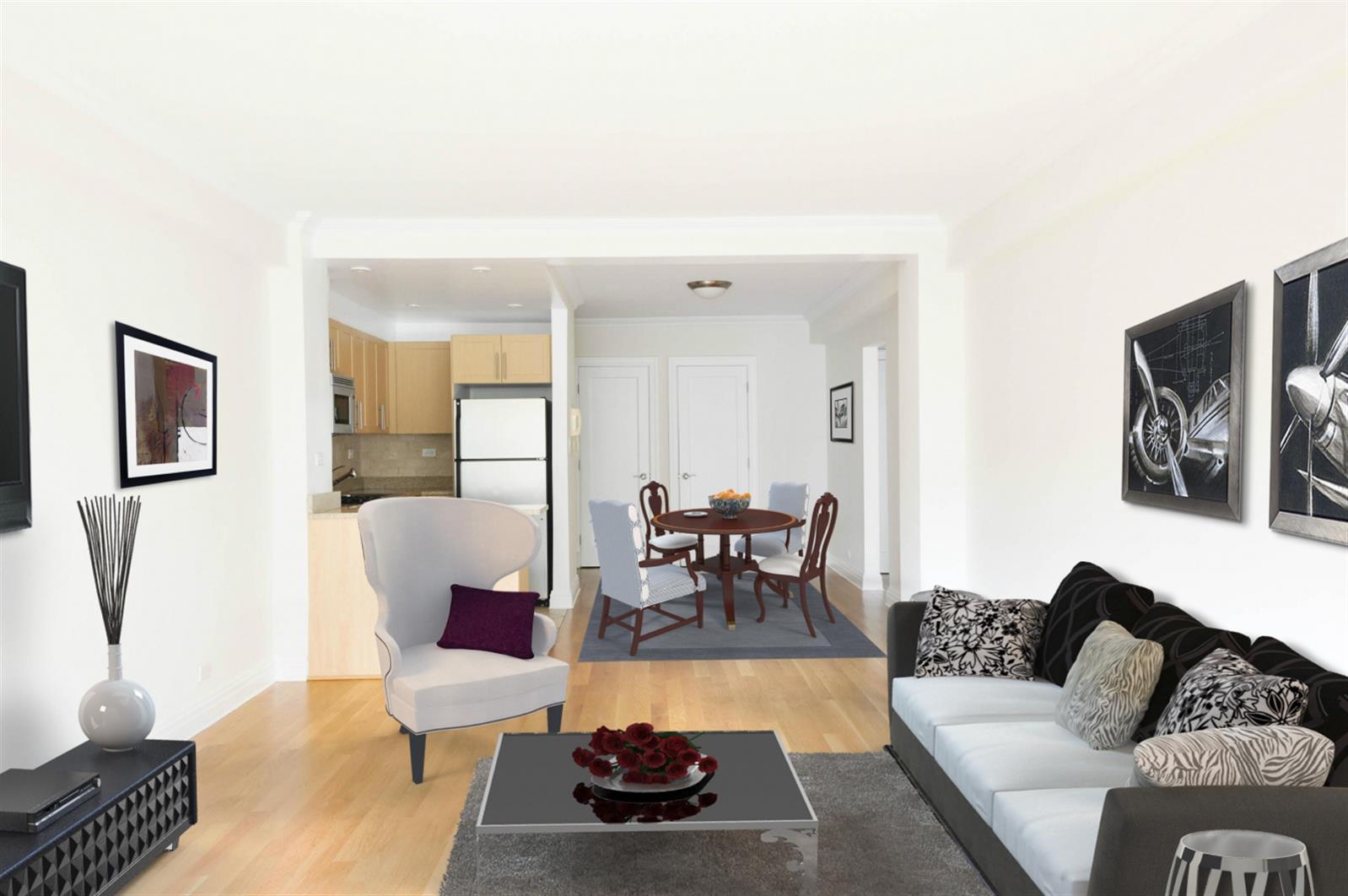 41 Park Avenue, Unit 7B Manhattan, NY 10016 - Photo 6 of 9 a living room with furniture and wooden floor