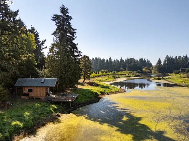 a view of a lake with a houses