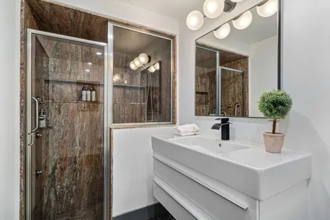 a bathroom with a shower