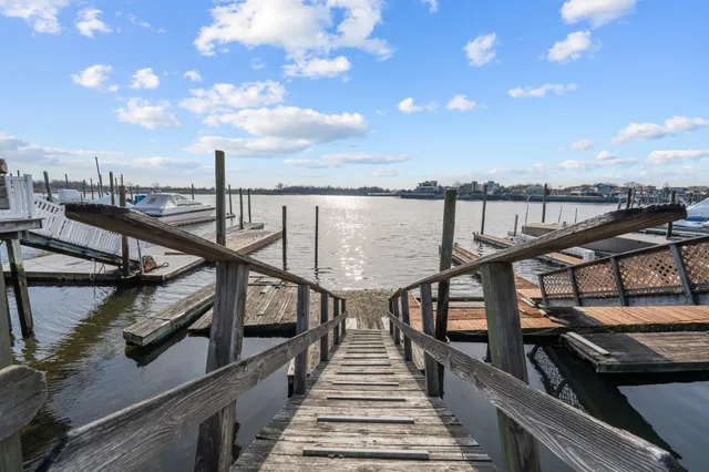 a view of a balcony with wooden stairs and a potted plant