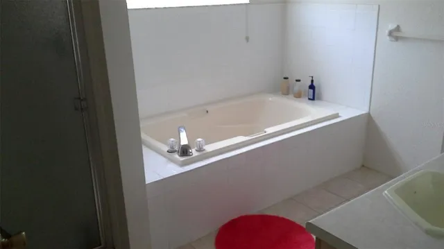 a bathroom with a bathtub