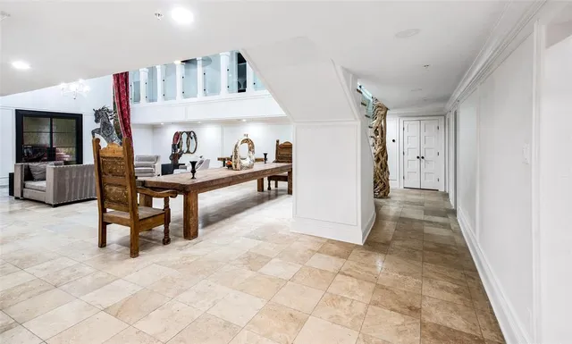 a workspace with furniture and window