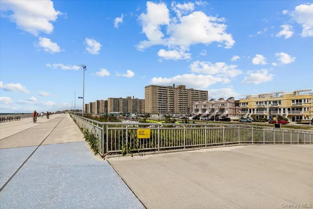 a view of a terrace with city view