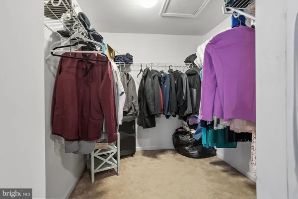 a view of walk in closet with clothes