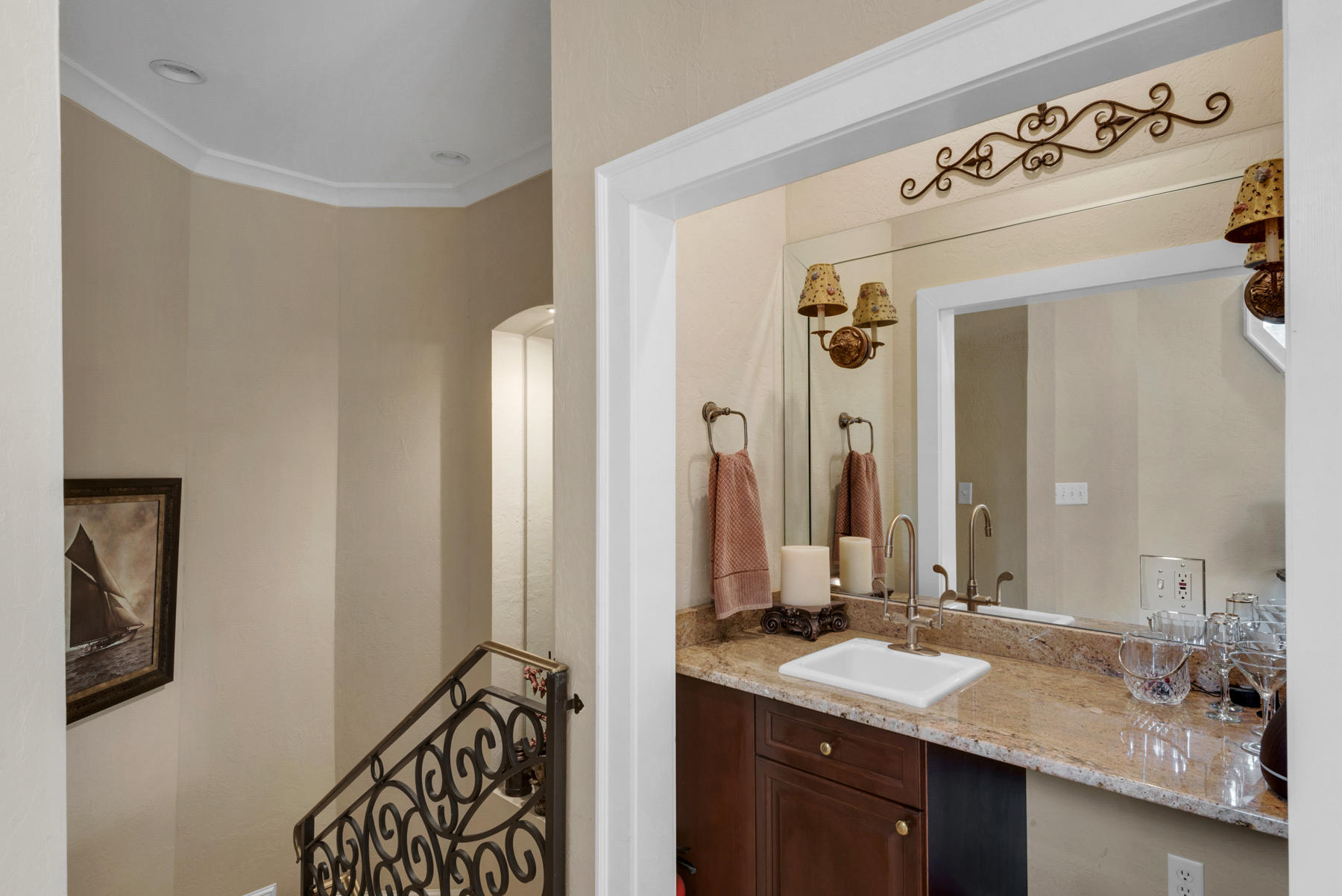 1239 Driftwood Point Road Santa Rosa Beach, FL 32459 - Photo 46 of 66 a bathroom with a granite countertop sink and a mirror