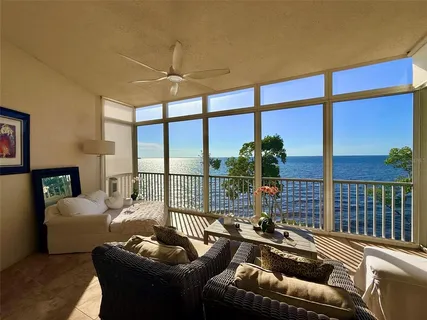 a view of a building with an ocean view