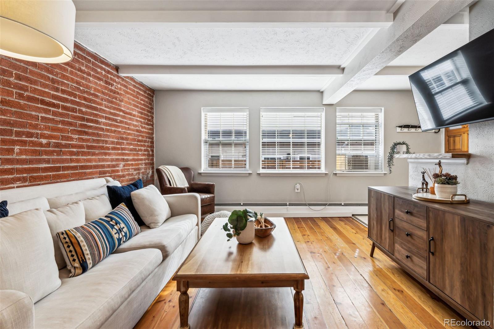 160 Jackson Street, Unit 5 Denver, CO 80206 - Photo 16 of 35 a living room with furniture and a flat screen tv