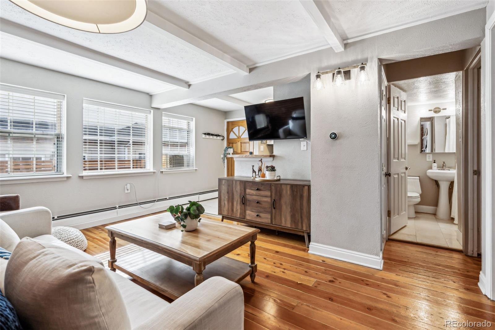 160 Jackson Street, Unit 5 Denver, CO 80206 - Photo 17 of 35 a living room with furniture and a flat screen tv