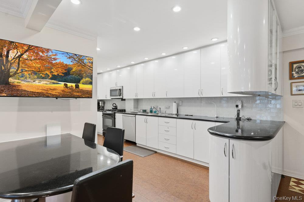 30 Stoner Avenue, Unit 1S Great Neck, NY 11021 - Photo 13 of 29 a kitchen with stainless steel appliances granite countertop a sink and a stove