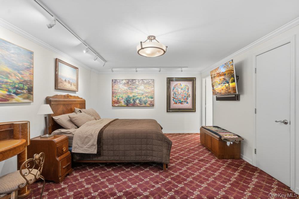 30 Stoner Avenue, Unit 1S Great Neck, NY 11021 - Photo 20 of 29 a bedroom with a bed and a chandelier