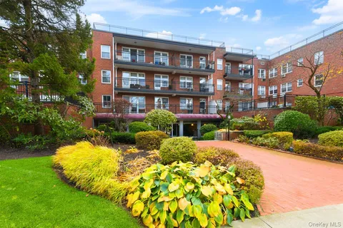 a view of a house with a yard and potted plants