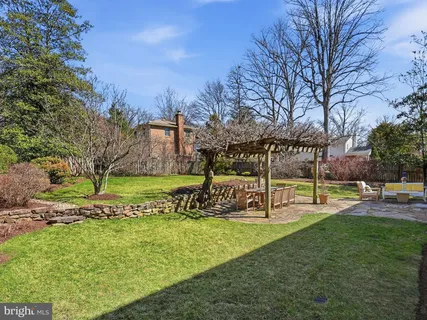 a view of a backyard with garden and flowers