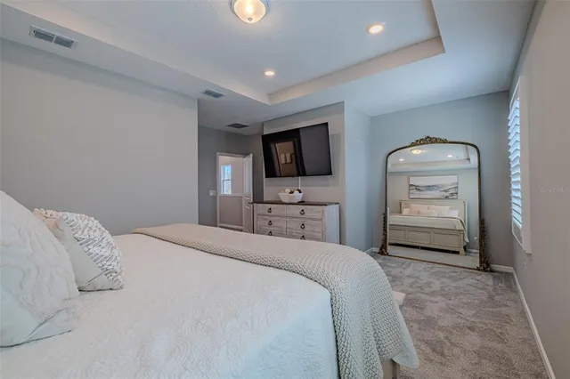 a bedroom with a bed and a tv