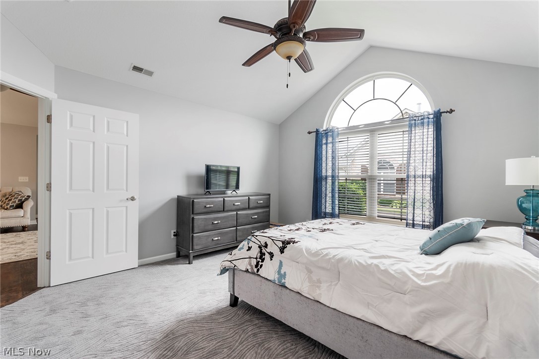 9151 Springfield Road, Unit 1902 Youngstown, OH 44514 - Photo 23 of 36 Bedroom with carpet, ceiling fan, and vaulted ceiling
