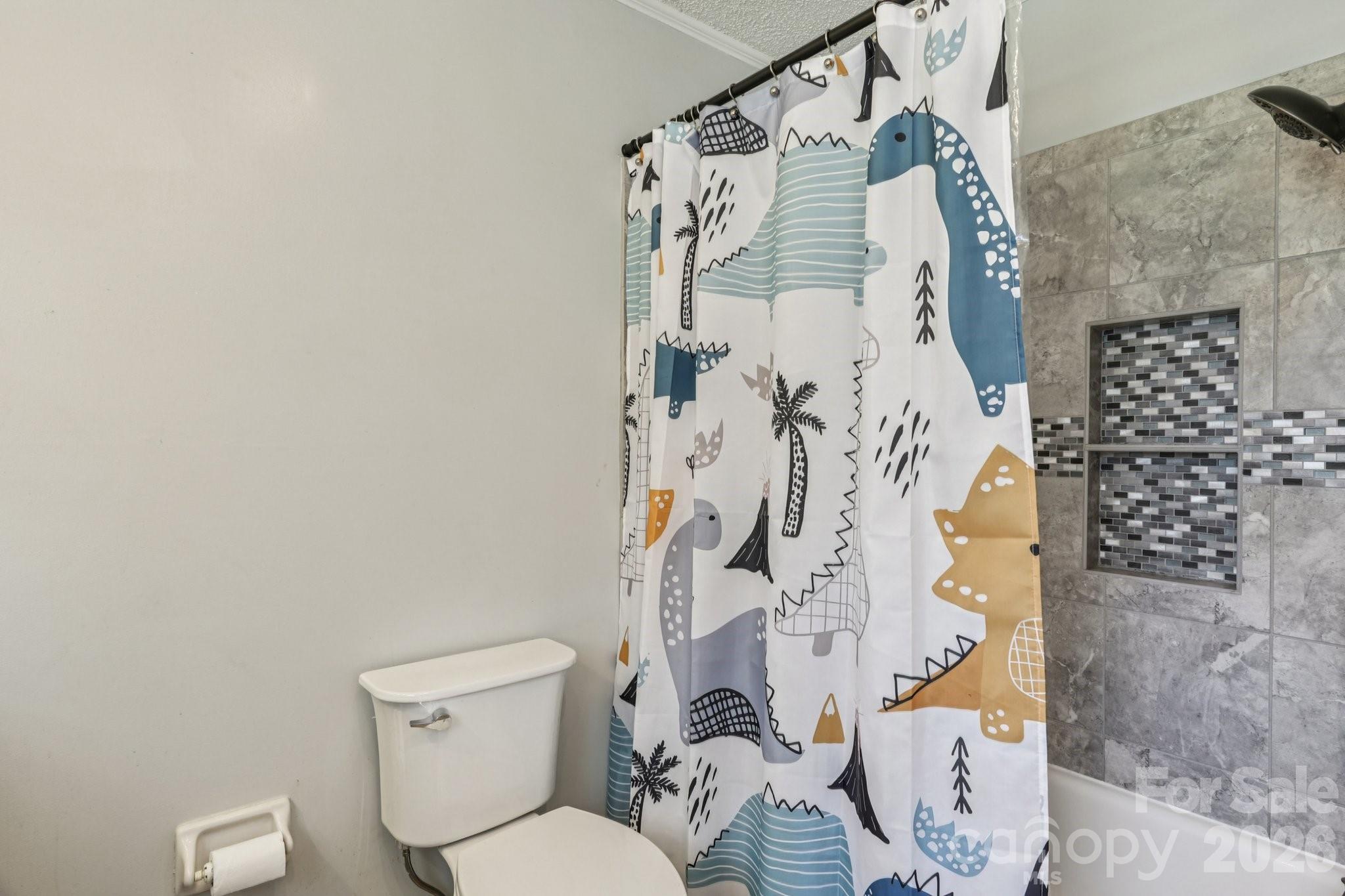 660 South Peace Haven Road Winston-Salem, NC 27103 - Photo 25 of 43 a bathroom with a toilet and a shower curtain