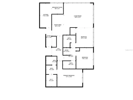 a kitchen with stainless steel appliances kitchen island granite countertop a refrigerator a sink a dining table and chairs with wooden floor