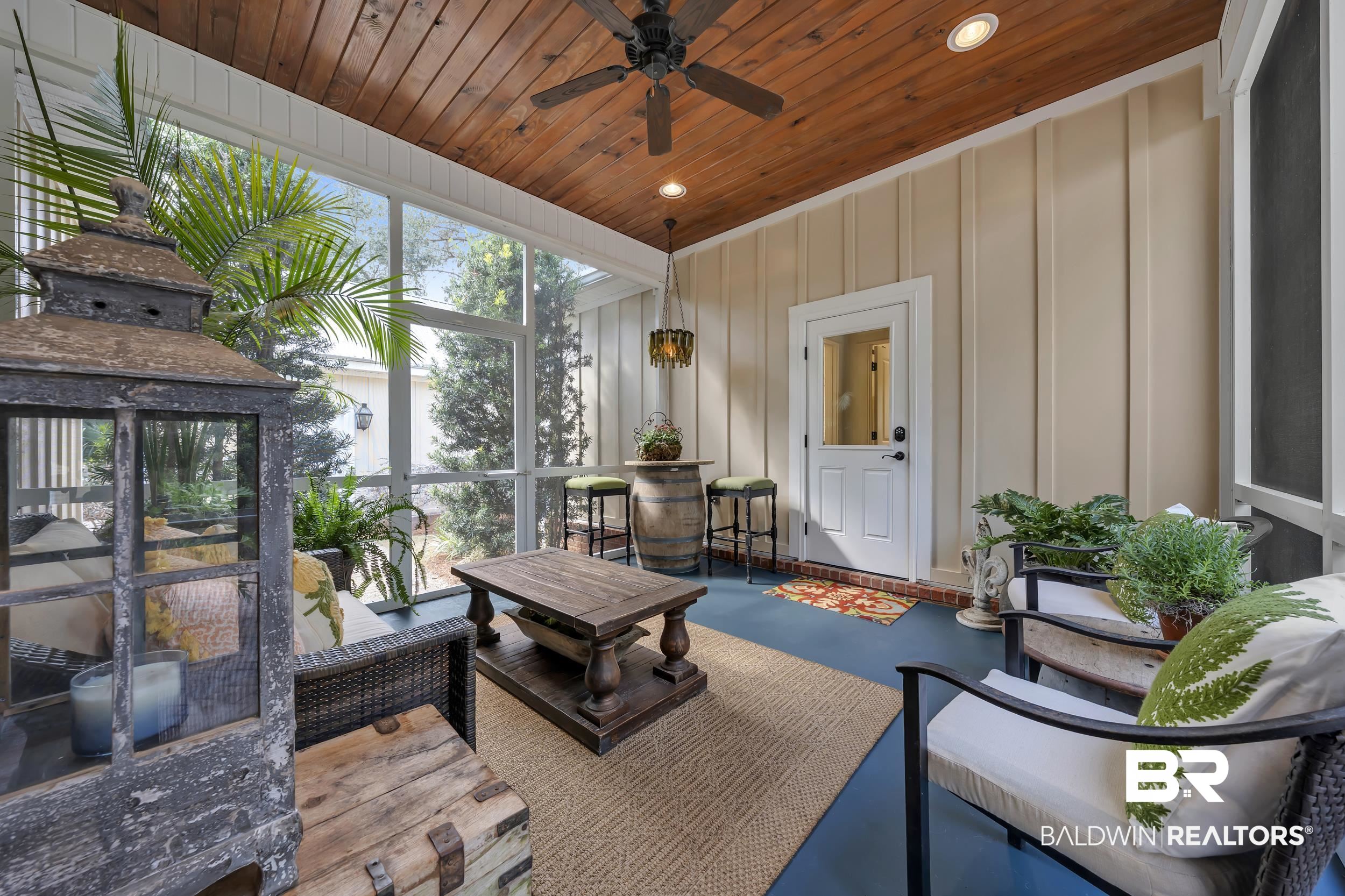 12161 Jessamine Street Magnolia Springs, AL 36555 - Photo 41 of 70 Sunroom / solarium featuring ceiling fan and an outdoor hangout area