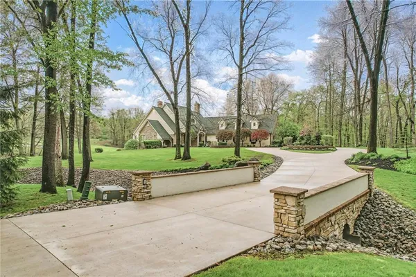 a park view with large trees