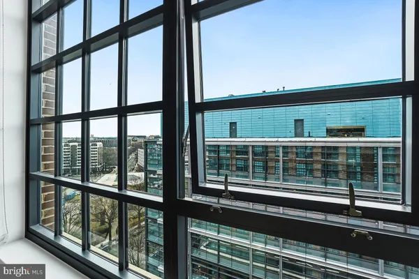 a view of a balcony from a window