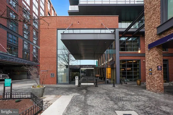 a front view of a building with glass windows