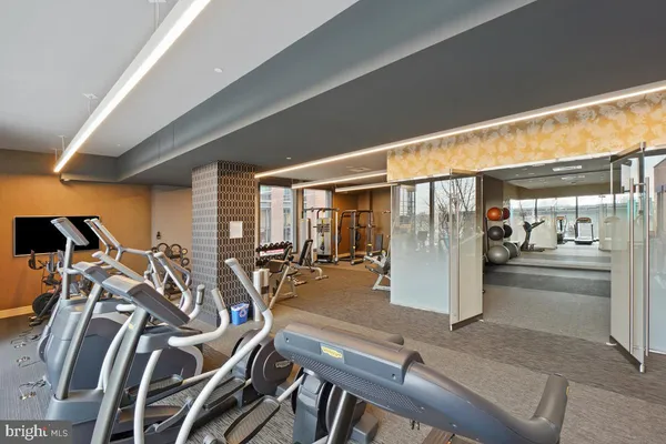 a view of a room with gym equipment
