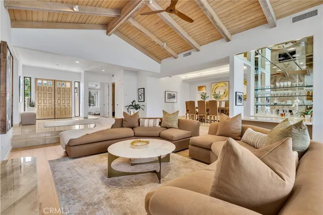 a view of a dining room and furniture