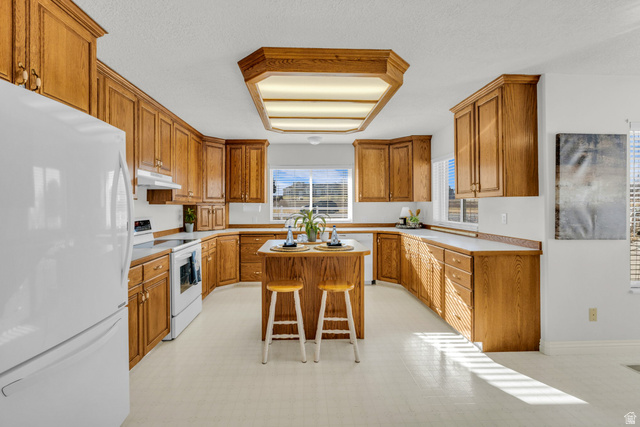 1060 West 2620th Street South Mapleton, UT 84664 - Photo 18 of 87 Kitchen with white appliances, light countertops, wood finish cabinetry, and light floors